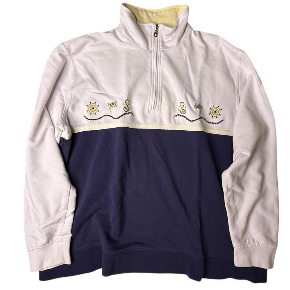 White Navy BonWorth Quarter Zip Pullover Size S Petite